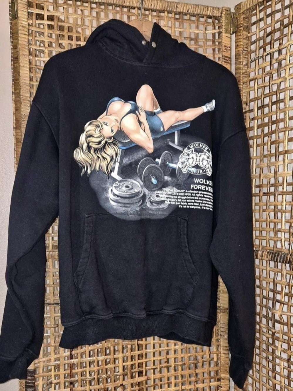 Darc Sport Black Hoodie with Blonde Pinup Weightlifting Graphic